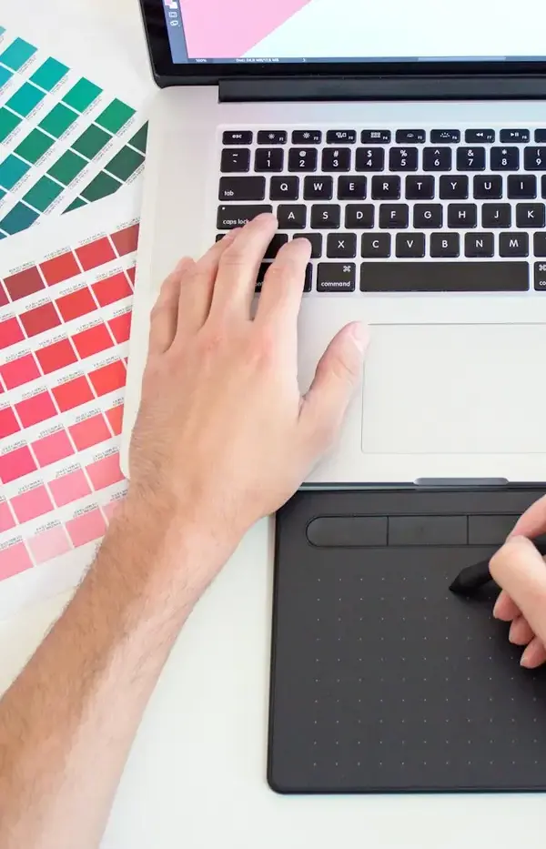 Colour swatches beside a drawing tablet
