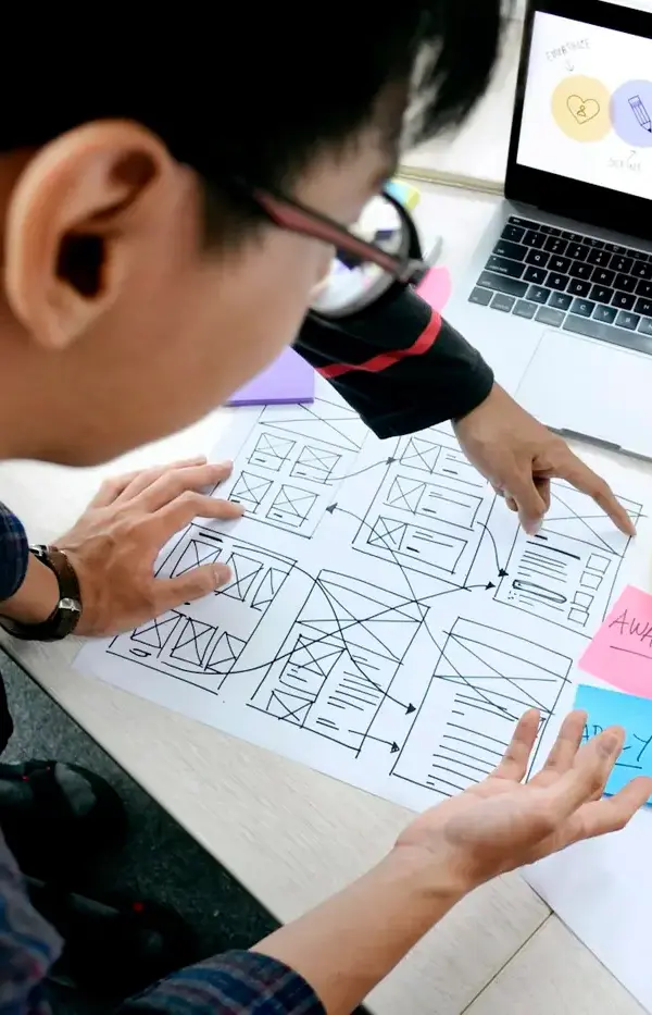 Explaining a layout over printed sketches